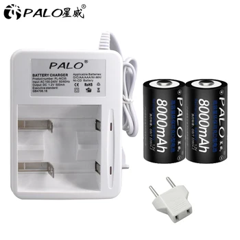 Palo 2 елемента от 1,2 До 8000 mah Ni-MH Батерия тип D акумулаторна батерия D размер батерии с нисък саморазряд + led smart AA AAA C D Зарядно Устройство