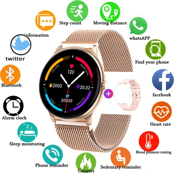 2022 Нови дамски smart-часовници, следи кръвното налягане, Цветен цял екран сензорен фитнес тракер, Спортни умни часовници за жени