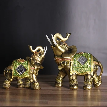 Статуя на Слон, Честит Фън Шуй Зелен Слон Скулптура Богатство Статуетка за Декориране на Домашния Офис Подарък